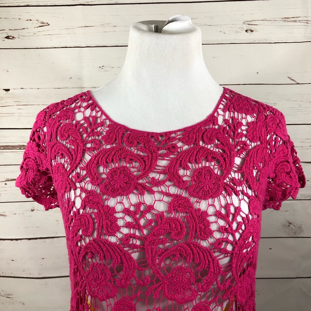 Lauren Conrad deep pink cutout cotton top sz XS